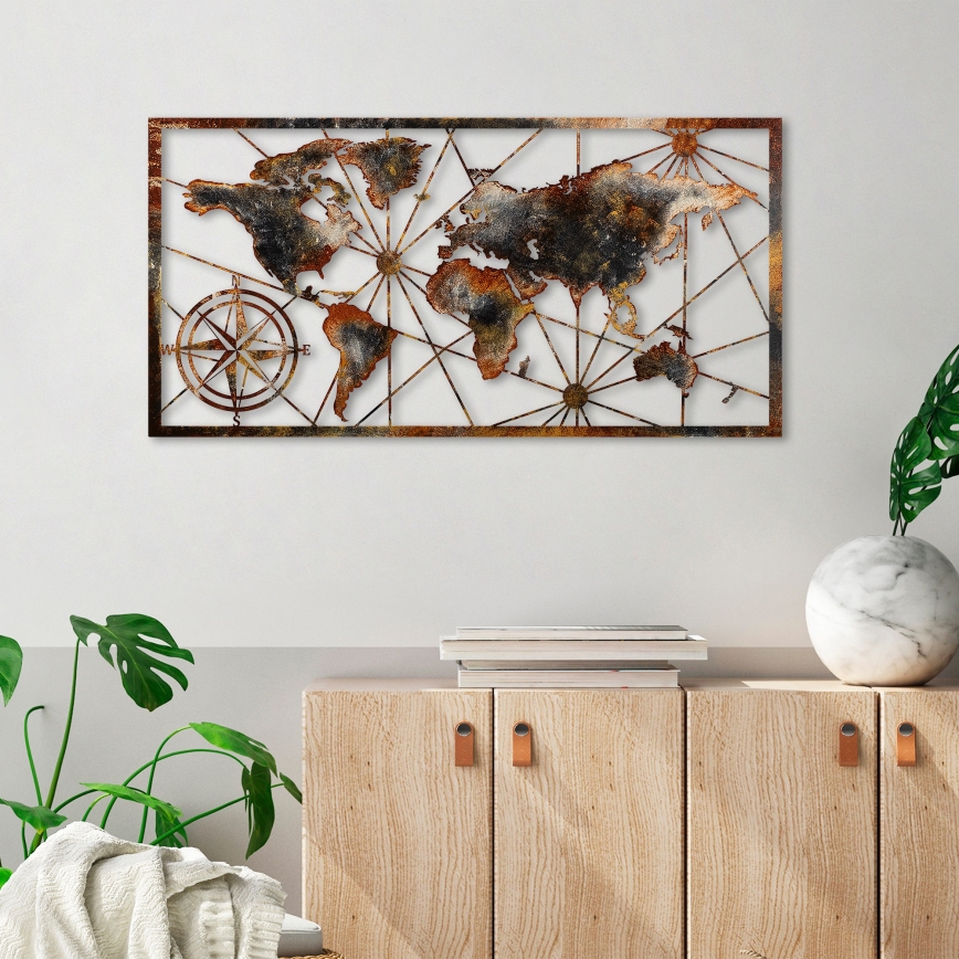 Seinakaunistus 120x60 cm maailmakaart metall