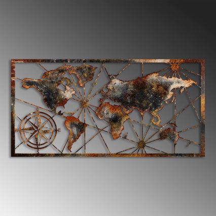 Seinakaunistus 120x60 cm maailmakaart metall
