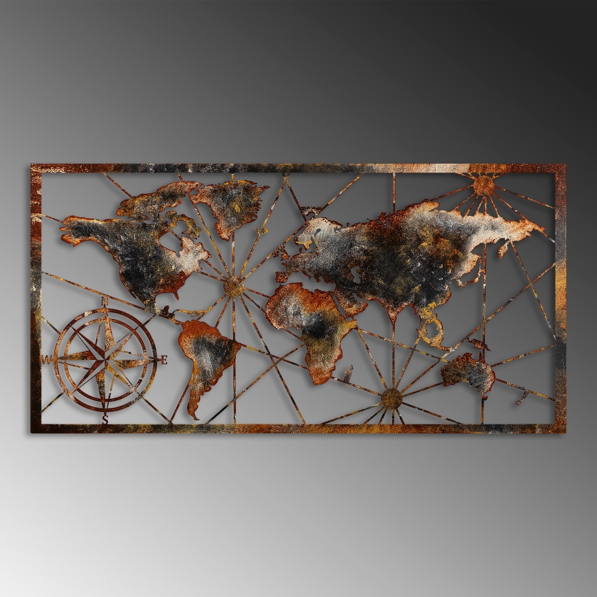 Seinakaunistus 120x60 cm maailmakaart metall