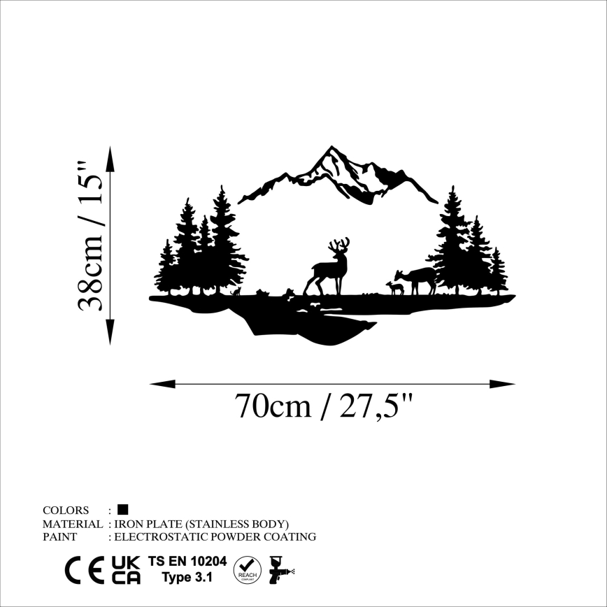 Seinakaunistus 2 tk 70x38 cm hirv metall/must