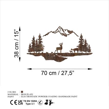 Seinakaunistus 2 tk 70x38 cm hirv metall/pruun