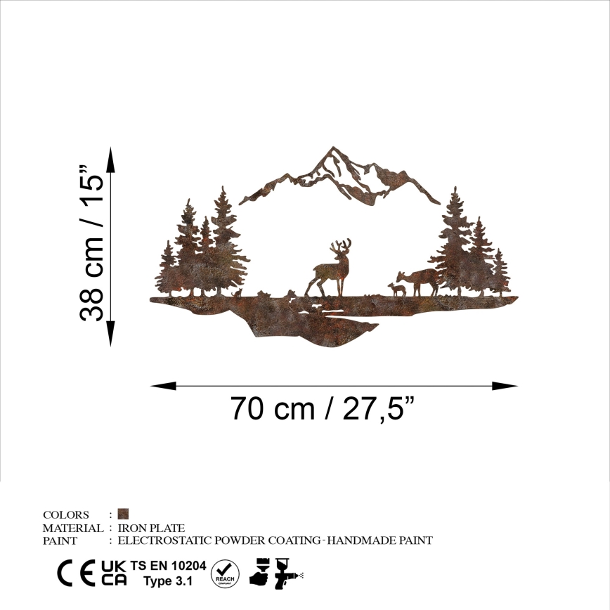 Seinakaunistus 2 tk 70x38 cm hirv metall/pruun
