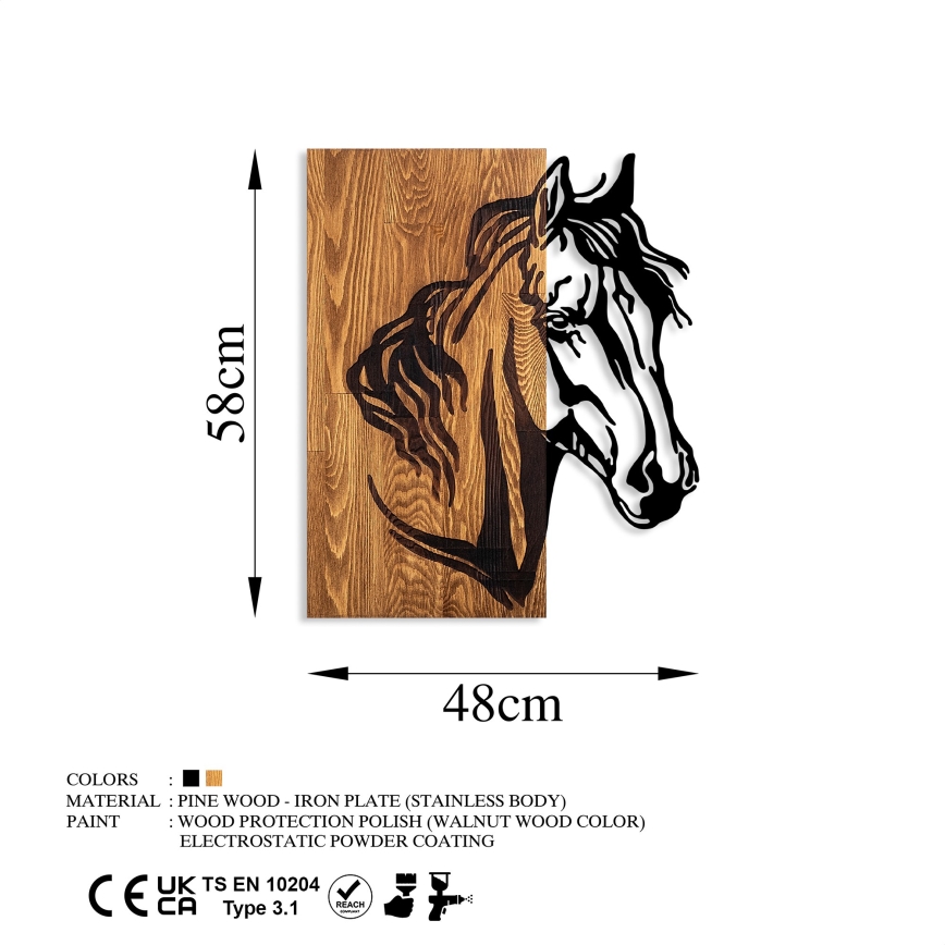 Seinakaunistus 48x58 cm hobune puit/metall