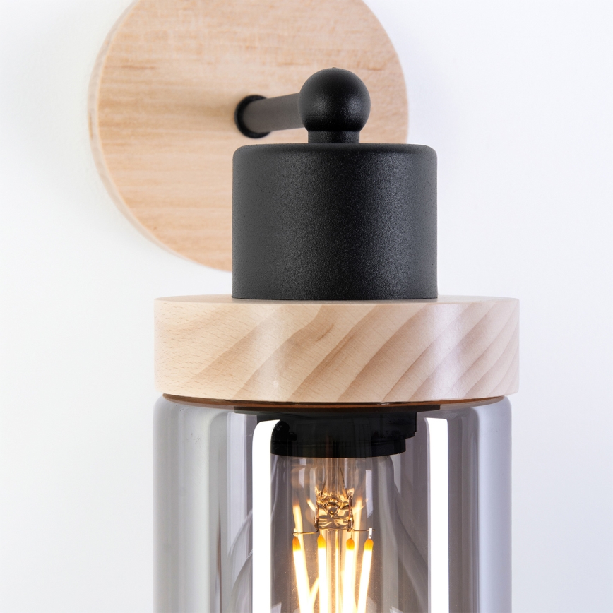 Seinalamp WOODNEST 1xE27/15W/230V männipuit/suitsutatud must