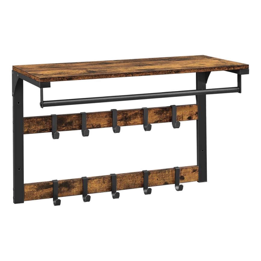 Seinale kinnitatav riidenagi riiuliga NATE pruun/must