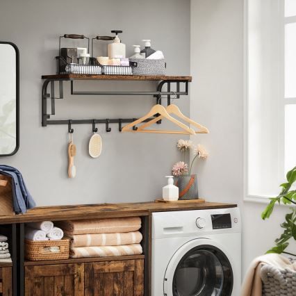 Seinale kinnitatav riidenagi riiuliga NATE, pruun/must