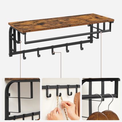 Seinale kinnitatav riidenagi riiuliga NATE, pruun/must