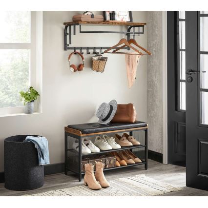 Seinale kinnitatav riidenagi riiuliga NATE, pruun/must