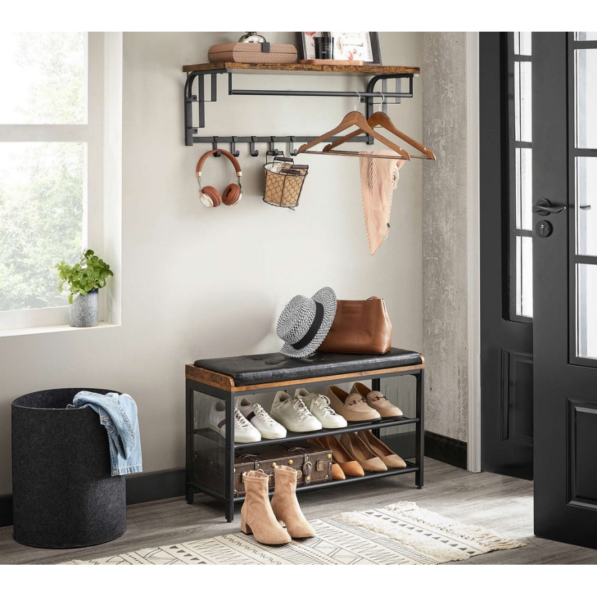 Seinale kinnitatav riidenagi riiuliga NATE, pruun/must