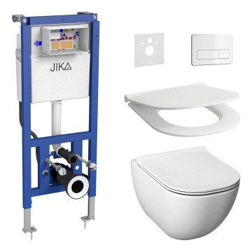 Seinale kinnitatav WC MIO Rimless + WC-poti kaas SoftClose MIO + loputusnupp DUAL + seinasisene paigaldusmoodul + isoleeriv alus