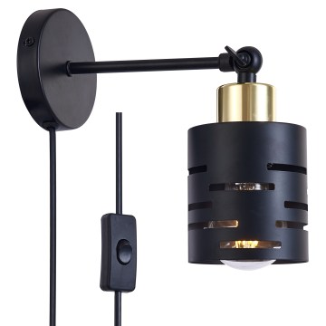 Seinale paigaldatav suunavalgusti lülitiga ELEN 1xE27/35W/230V, must/kuldne