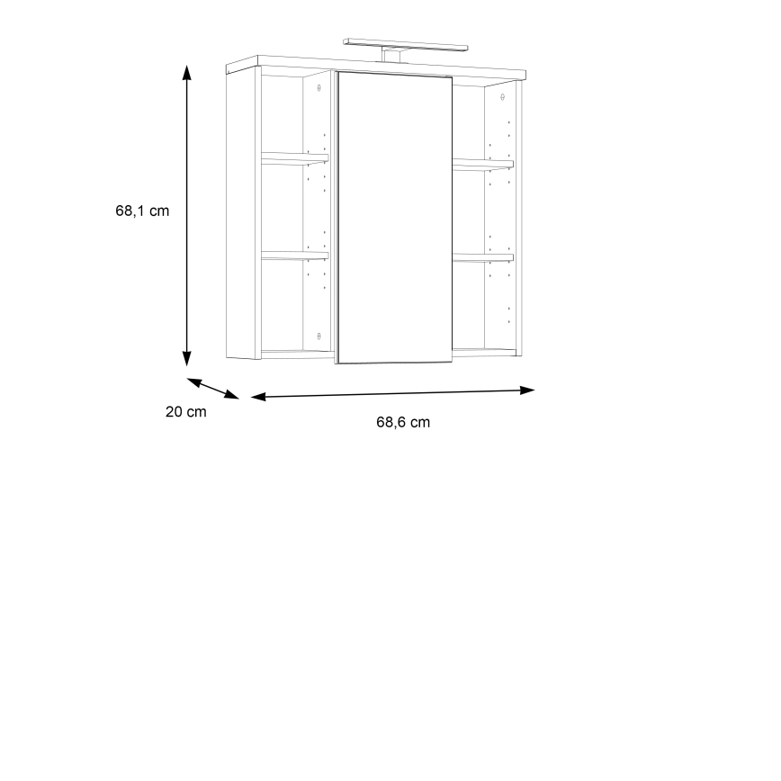 Seinale paigaldatav vannitoakapp peegliga VENOM, valge/sonoma tamm