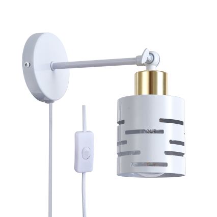 Seinane suunavalgusti ELEN 1xE27/35W/230V lülitiga, valge/kuldne
