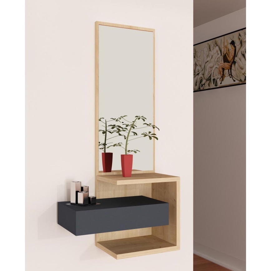 Seinapeegel riiuliga STELLA 90x49 cm pruun/antratsiit