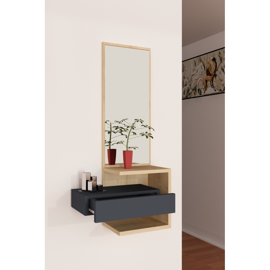 Seinapeegel riiuliga STELLA 90x49 cm pruun/antratsiit