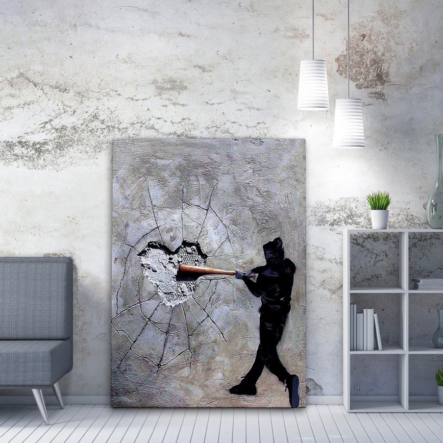 Seinapilt lõuendil 100x70 cm hall/must