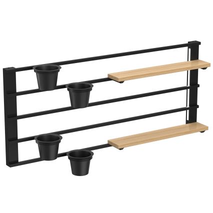 Seinariiul lillepottidele ja LED valgustus SHELF 50x118 cm must/beež/mänd