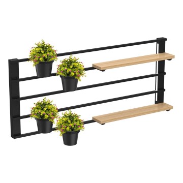 Seinariiul lillepottidele ja LED valgustus SHELF 50x118 cm must/beež/mänd