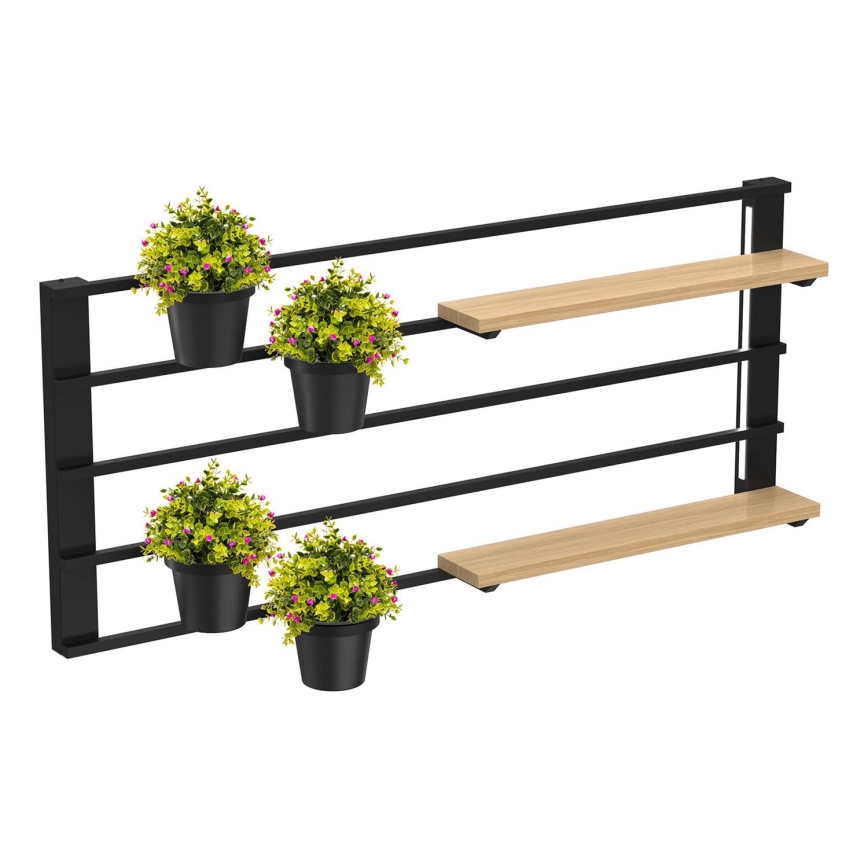 Seinariiul lillepottidele ja LED valgustus SHELF 50x118 cm must/beež/mänd