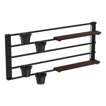 Seinariiul lillepottidele ja LED valgustus SHELF 50x118 cm must/pruun/mänd