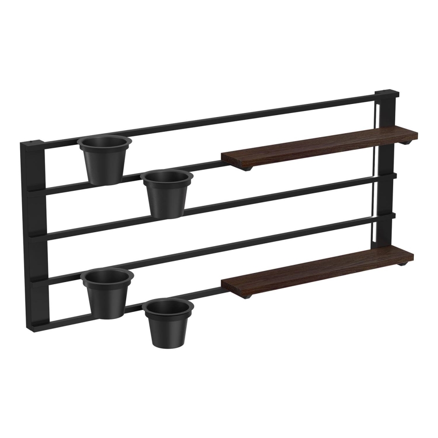 Seinariiul lillepottidele ja LED valgustus SHELF 50x118 cm must/pruun/mänd