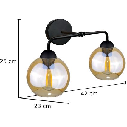 Seinavalgusti MELLE BLACK 2xE27/60W/230V