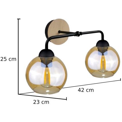 Seinavalgusti MELLE WOOD 2xE27/60W/230V