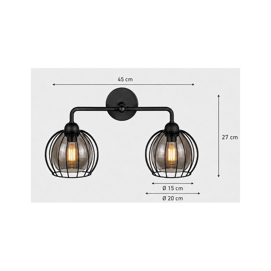 Seinavalgusti SOLO BLACK 2xE27/60W/230V