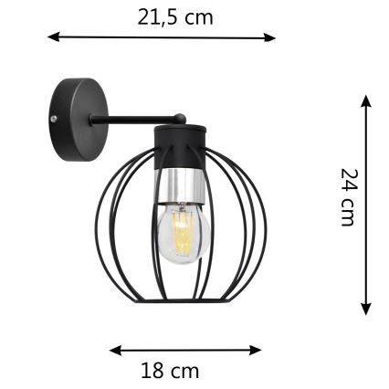 Seinavalgusti STARLIGHT 1xE27/15W/230V must/hõbe