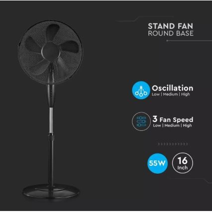 Seisev ventilaator, Ø 43 cm, 55 W / 230 V, must