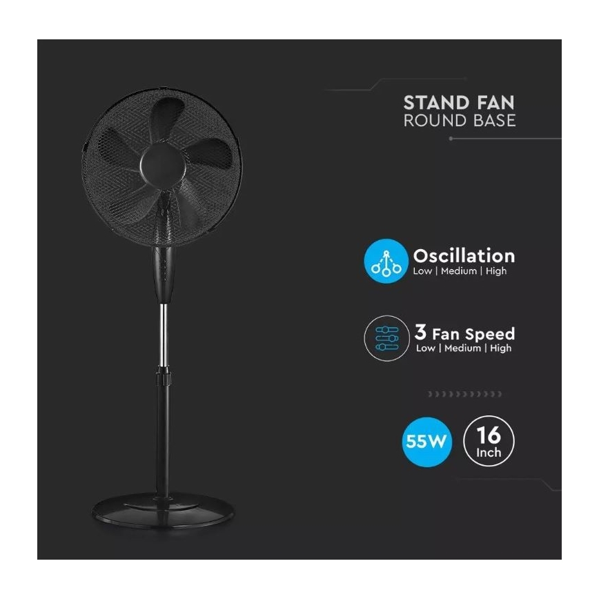 Seisev ventilaator, Ø 43 cm, 55 W / 230 V, must