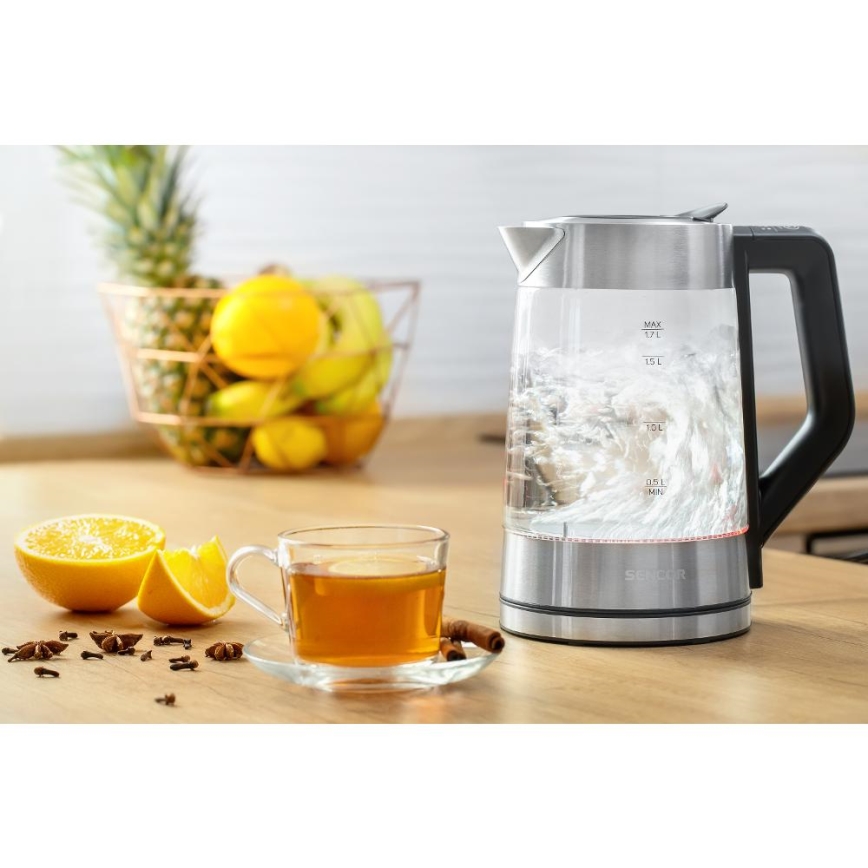 Sencor - 1,7 l temperatuuri reguleeriv veekeetja 2200W/230V mati kroom/must