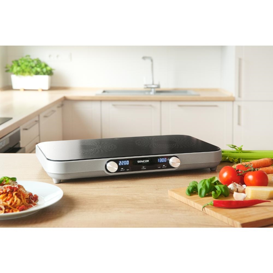 Sencor - 2-põletiga klaaskeraamiline pliit LCD ekraaniga 3500W/230V