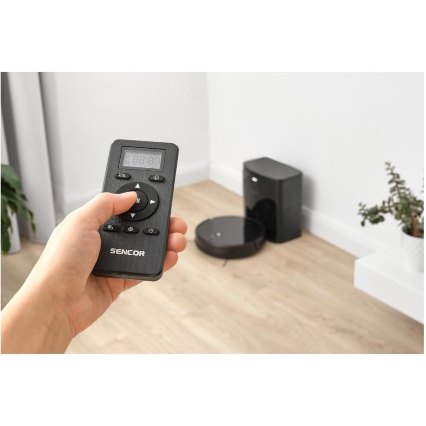 Sencor - Robottolmuimeja mopiga 2-ühes 16W/2600 mAh Wi-Fi must + kaugjuhtimispult