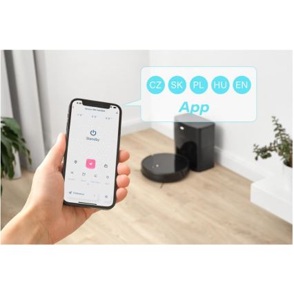 Sencor - Robottolmuimeja mopiga 2-ühes 16W/2600 mAh Wi-Fi must + kaugjuhtimispult