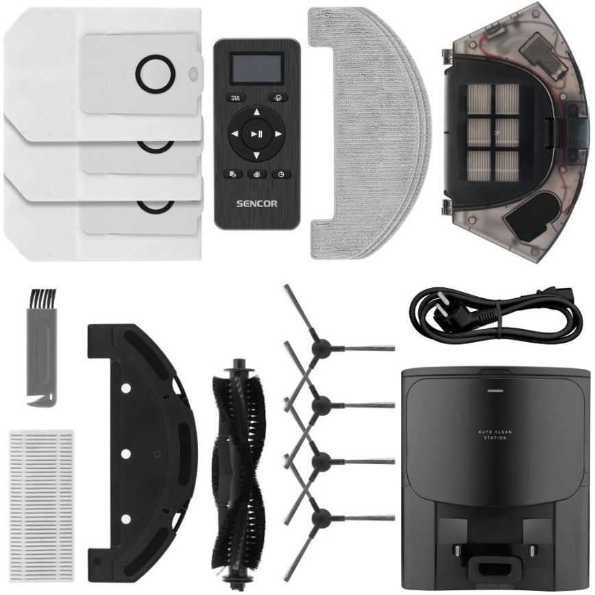 Sencor - Robottolmuimeja mopiga 2-ühes 16W/2600 mAh Wi-Fi must + kaugjuhtimispult