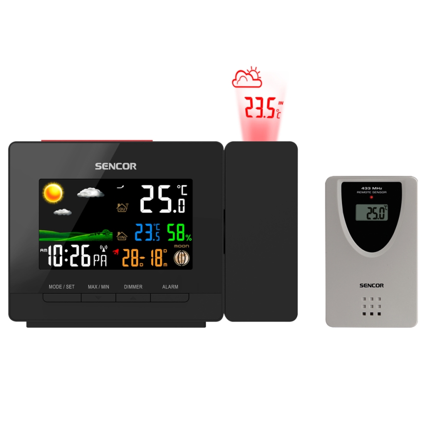 Sencor - Ilmajaam koos värv LCD display, äratuskell ja projektor 2xAA + 2xAAA