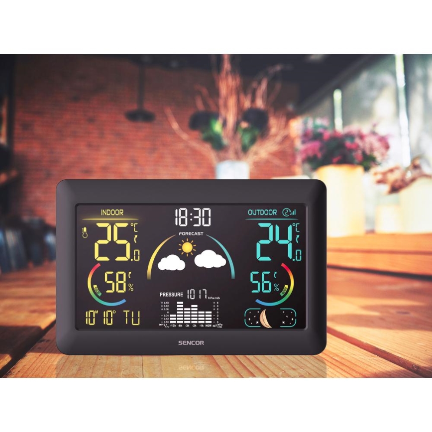 Sencor - Ilmajaam värvilise LED ekraaniga ja äratuskell 5V 3xAA + 2xAA