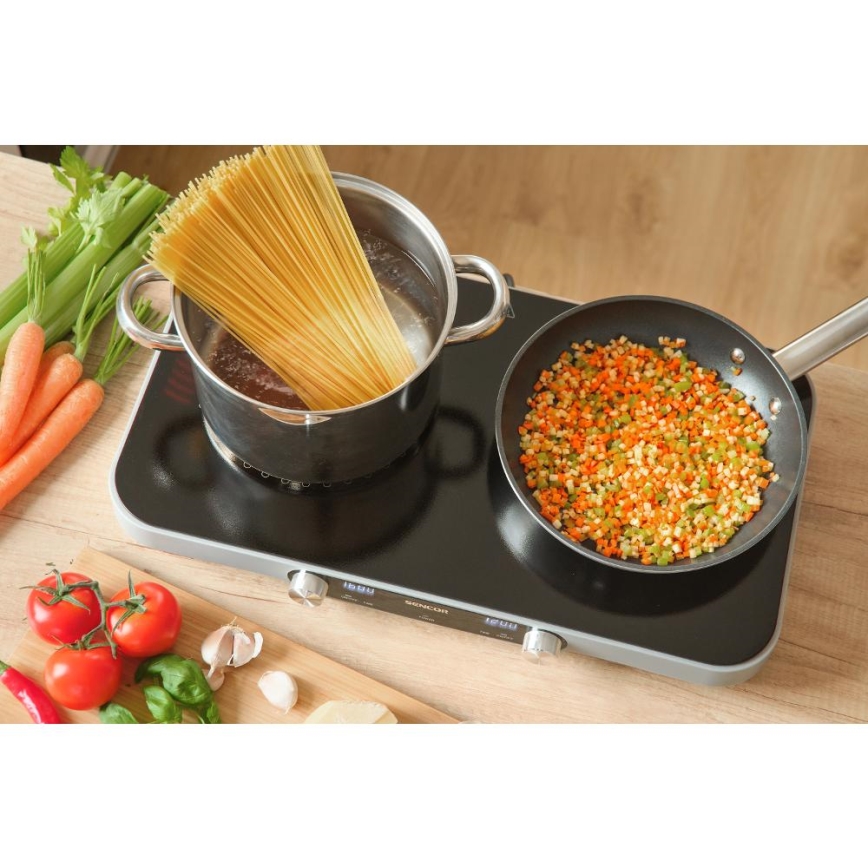 Sencor - Kahetahuline klaaskeraamiline pliit LCD-ekraaniga 3500W/230V