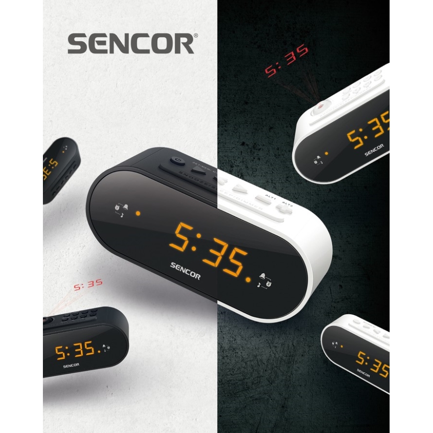 Sencor - Kellraadio alarmiga koos LED dioodidega ekraan ja projektor 5W/230V 1xCR2032 must
