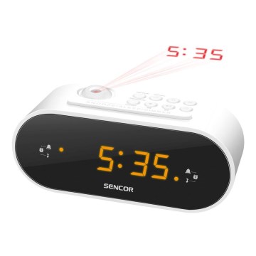 Sencor - Kellraadio alarmiga koos LED dioodidega ekraan ja projektor 5W/230V 1xCR2032 valge