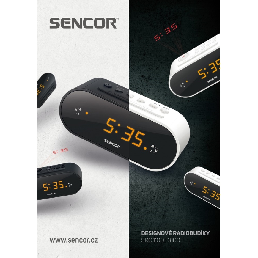 Sencor - Kellraadio alarmiga koos LED dioodidega ekraan ja projektor 5W/230V 1xCR2032 valge
