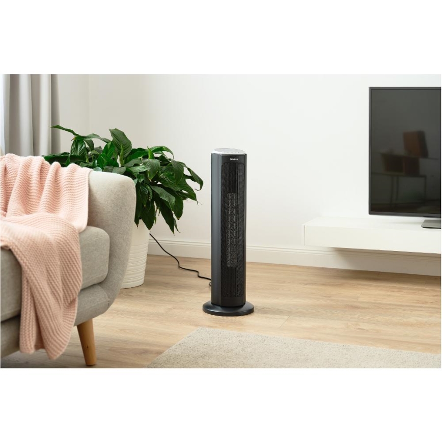Sencor - Keraamilise küttekehaga ventilaator 1300/2200W/230V must + kaugjuhtimispult