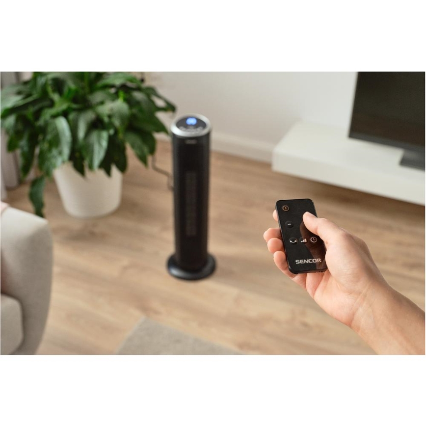 Sencor - Keraamilise küttekehaga ventilaator 1300/2200W/230V must + kaugjuhtimispult