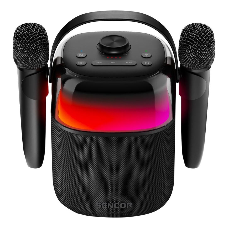 Sencor - LED RGB Kõlarid koos juhtmevaba mikrofoniga 35W 8000 mAh + 2x 1800 mAh IPX5 must