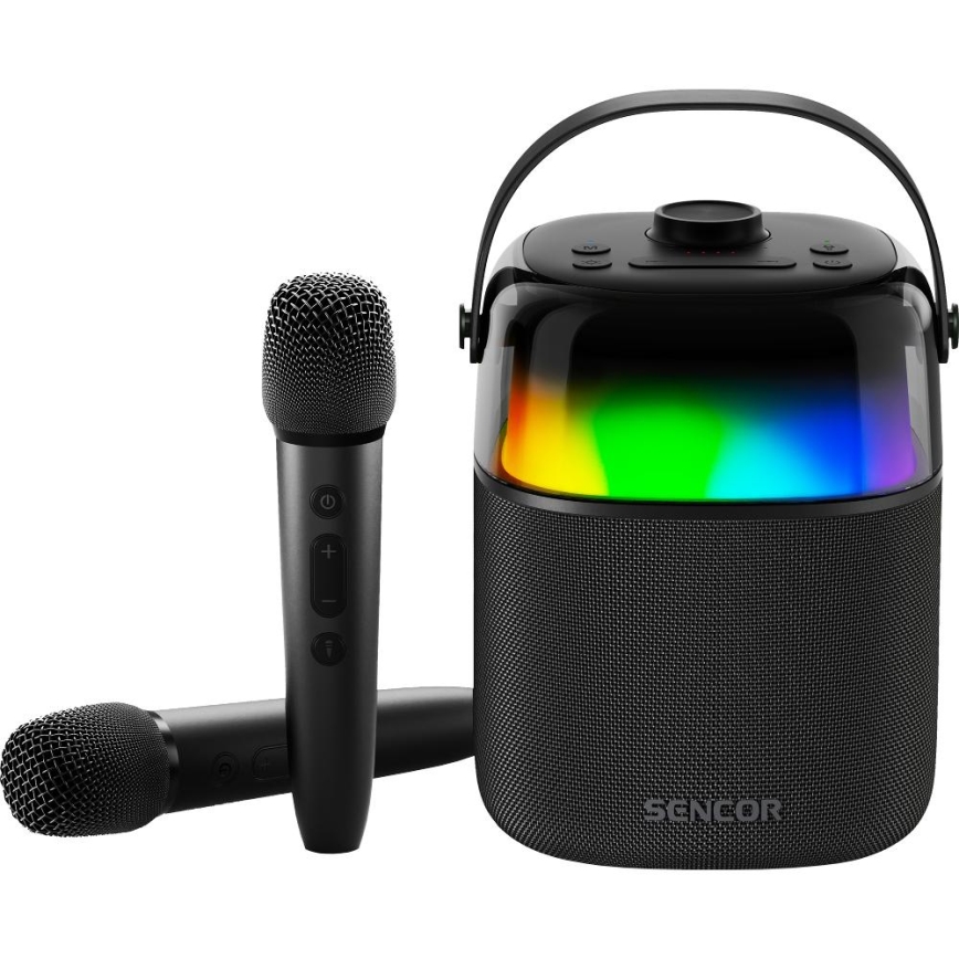 Sencor - LED RGB Kõlarid koos juhtmevaba mikrofoniga 35W 8000 mAh + 2x 1800 mAh IPX5 must