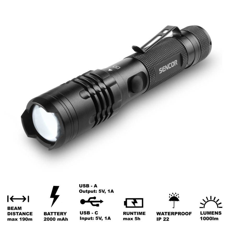 Sencor - LED Taaslaetav taskulamp LED/10W IP22 must