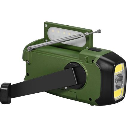 Sencor - Matkaraadio koos päikesepaneeliga ja LED Taskulamp käepideme ja magnetiga 5V/2000 mAh IPX4 roheline
