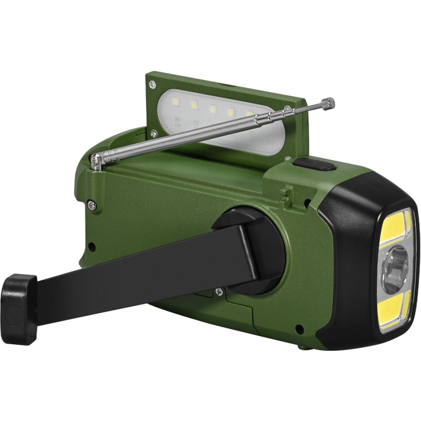 Sencor - Matkaraadio koos päikesepaneeliga ja LED Taskulamp käepideme ja magnetiga 5V/2000 mAh IPX4 roheline
