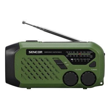 Sencor - Matkaraadio koos päikesepaneeliga ja LED Taskulamp käepideme ja magnetiga 5V/2000 mAh IPX4 roheline